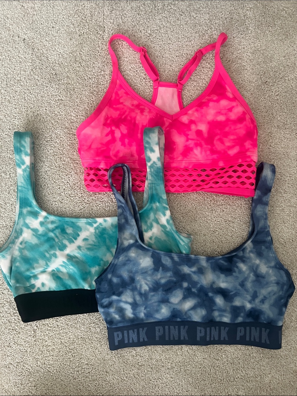 PINK Victoria's Secret Tie-Dye & Hot Pink Sports Bra Set